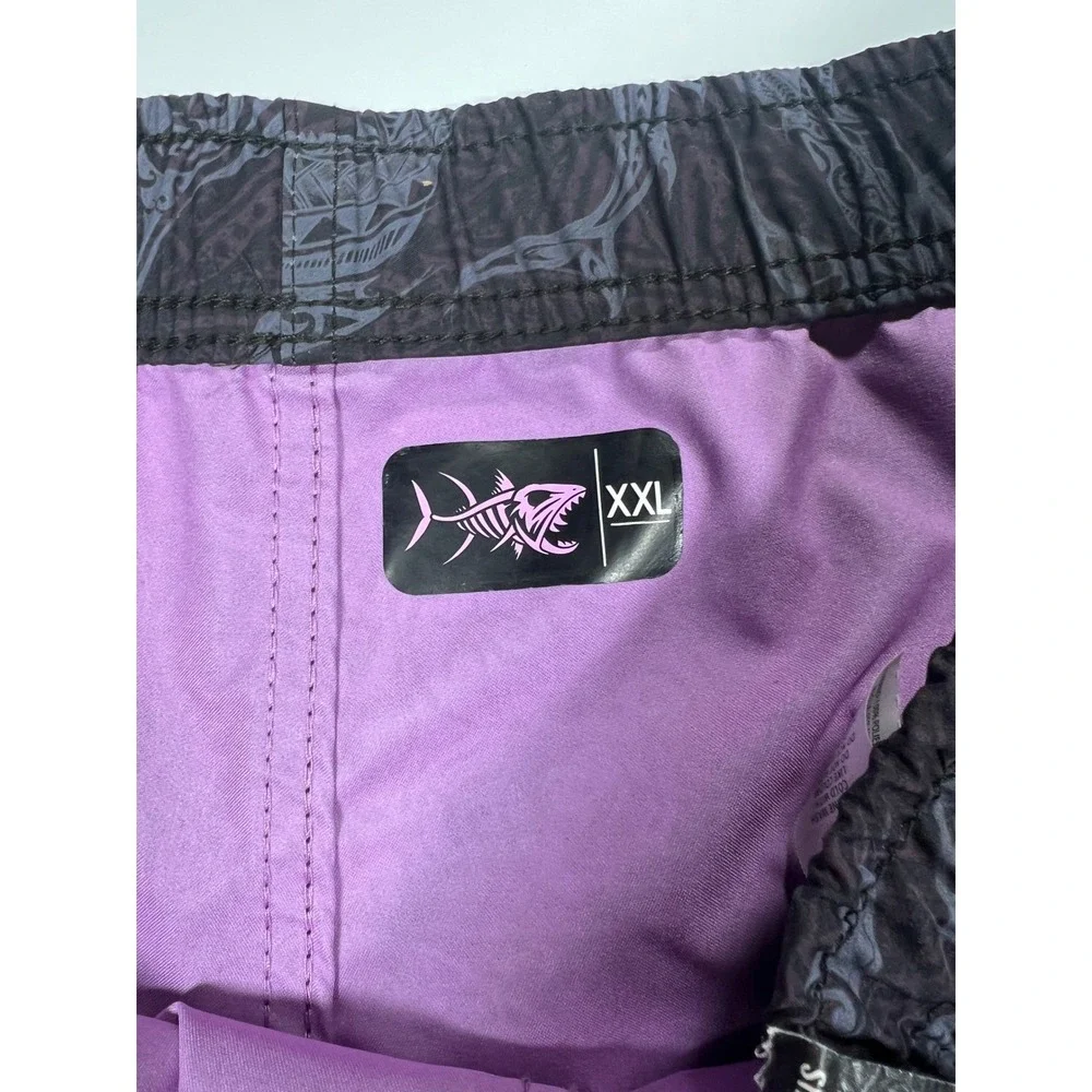 Psycho Tuna Mens XXL Purple Tribal Fish Waterproof 4-Way Stretch Swim Trunks